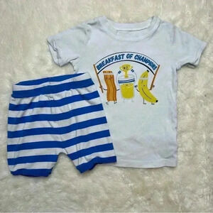 Old Navy 2 Pc Pajama  Set Breakfast Of Champions Whote & Blue Size 5T